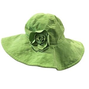 Betmar New York Green Corduroy Floral Rose Accent Sun Hat Wide Brim